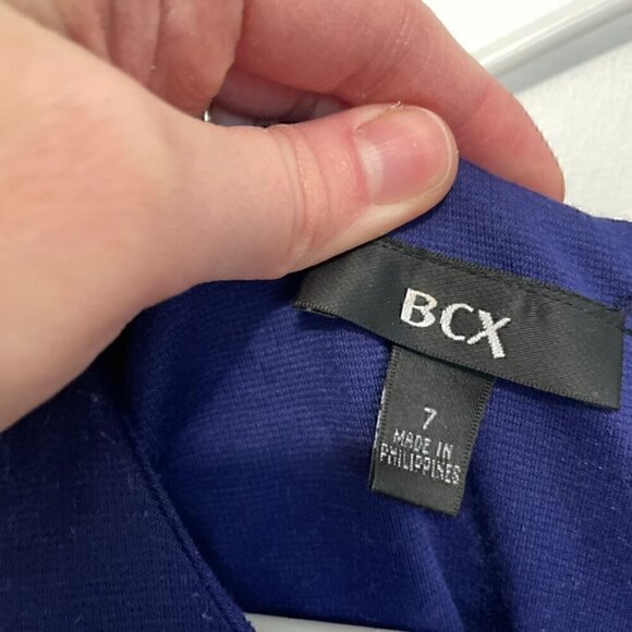 BCX Black White Indigo Colorblock Striped Cap Sleeve Fit & Flare Dress JUNIORS 7 - Picture 4 of 14